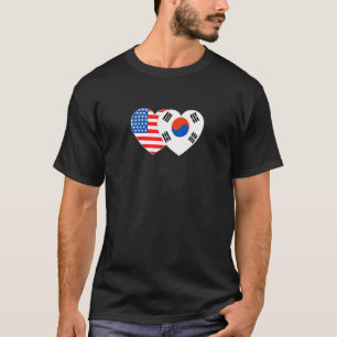 T-shirt Corée et États-Unis Drapeau double coeur pour coré