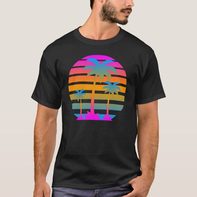 T-shirt Corey Tiger Retro Sunset Palm Trees (Devant)
