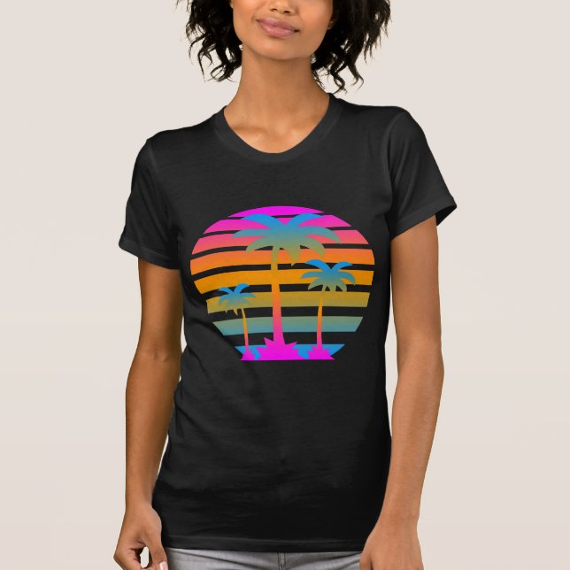 T-SHIRT COREY TIGER RETRO SUNSET PALMIERS (Devant)