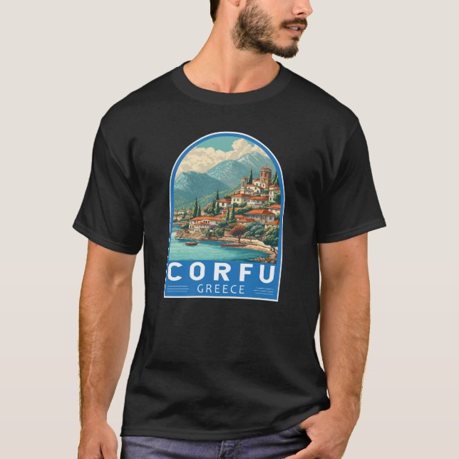 T-shirt Corfou Grèce Voyage Emblème d'art (Devant)