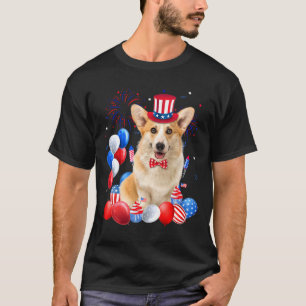 T-shirt Corgi 4 juillet Balloons Chien du pavillon américa