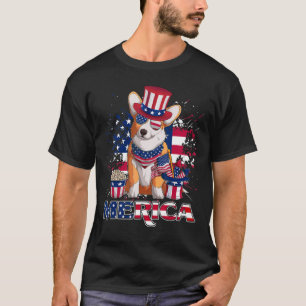 T-shirt Corgi 4 juillet Lunettes de soleil américaines Chi