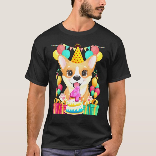 T-shirt Corgi 4e anniversaire 4 ans (Devant)