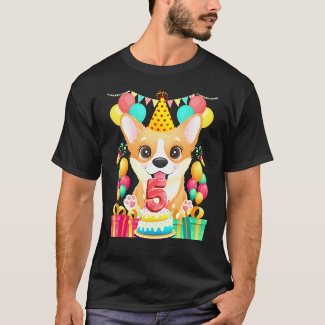 T-shirt Corgi 5ème Anniversaire 5 Ans (Devant)