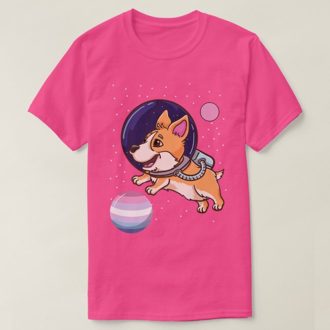 T-shirt Corgi Astronaut Bigender Pride (Design devant)