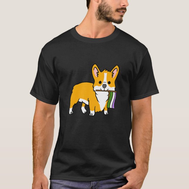 T-shirt Corgi avec drapeau de fierté genderqueer (Devant)