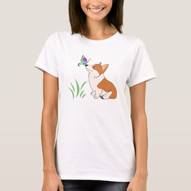 T-shirt Corgi avec le papillon et le Grass-1.png (Devant)