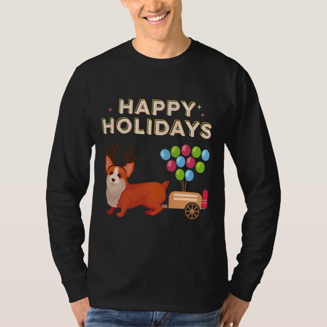 T-shirt Corgi Balloon Joyeuses Vacances (Devant)