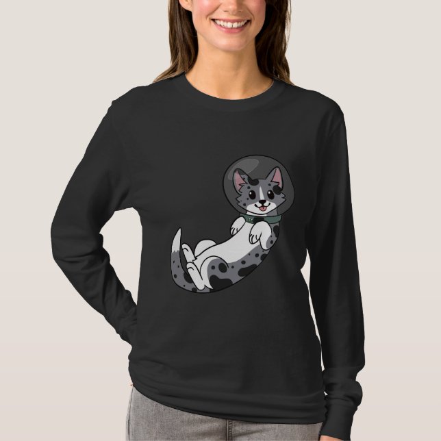 T-shirt Corgi bleu merle dans l'espace (Devant)