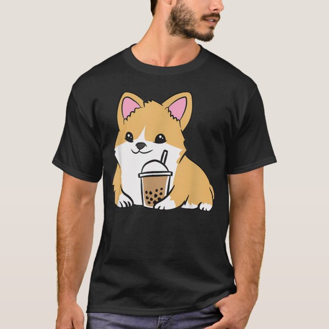 T-shirt Corgi Bubble Tea Welsh Corgi Pearl Milk Tea (Devant)