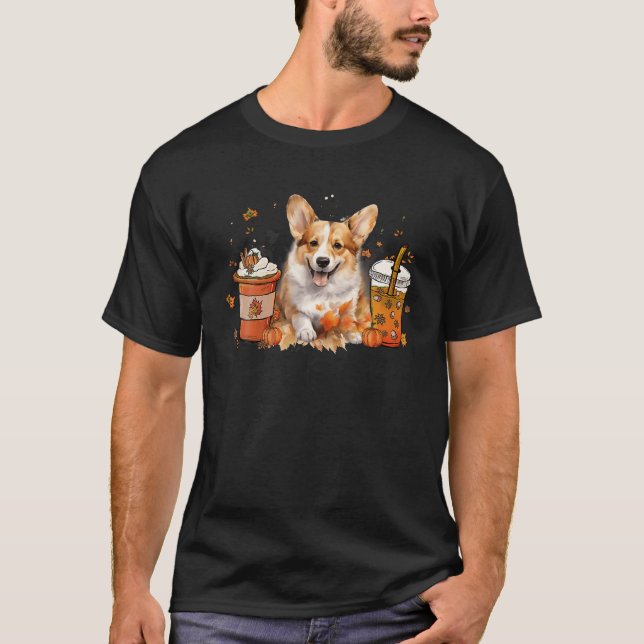 T-shirt Corgi Café Chaleureux Chaud Chaud Automne Vibes d' (Devant)