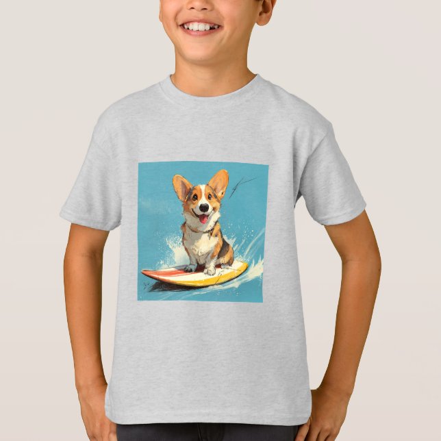 T-shirt Corgi Chien à Planche de Surf (Devant)