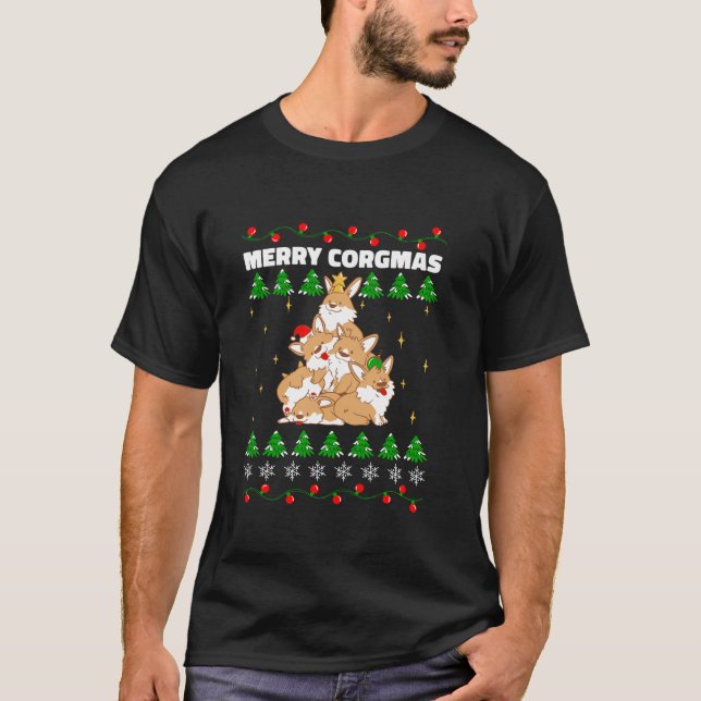 T-shirt Corgi Chien Arbre de Noël Animaux Amoureux Drôle N (Devant)