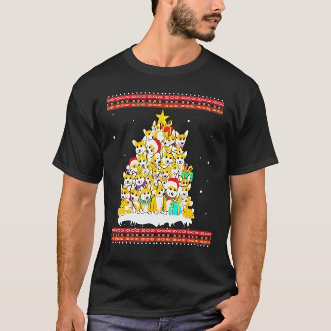 T-shirt Corgi Chien Arbre Pull de Noël Moche (Devant)