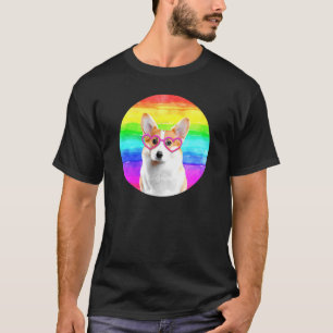 T-shirt Corgi Chien Arc-en-ciel rose verres de coeur migno