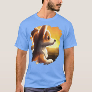 T-shirt Corgi Chien Art Sunset Vintage Retro Corgis Chiens