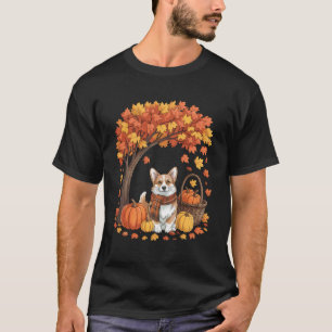 T-shirt Corgi Chien Automne Écharpe Citrouille Feuilles D'