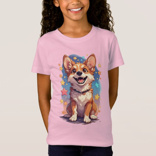 T-Shirt Corgi Chien Cartoon Heureux (Devant)