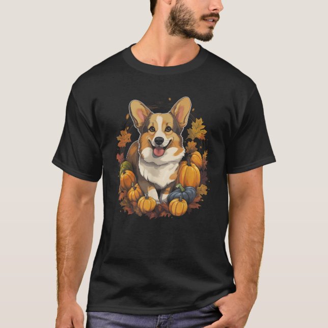 T-shirt Corgi Chien Citrouille Thanksgiving Automne Hallow (Devant)