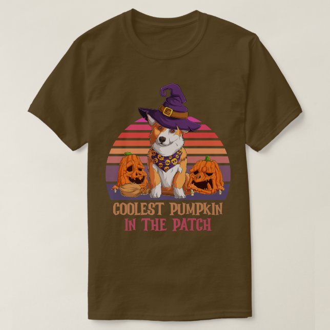 T-shirt Corgi Chien Coolest Citrouille Dans Le Patch Tee F (Design devant)