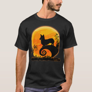 T-shirt Corgi Chien Effrayant Et Lune Drôle Costume Hallow