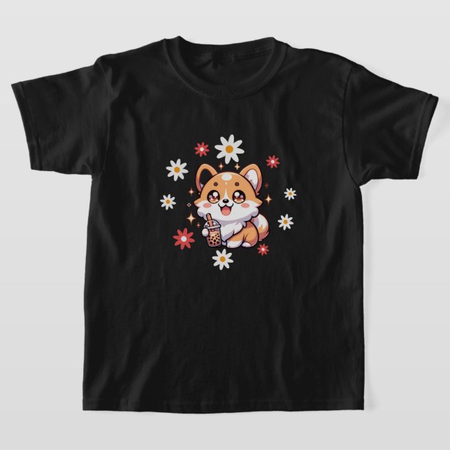 T-shirt Corgi Chien et Boba Tea Lover Floral (Poser)
