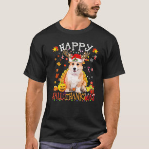 T-shirt Corgi Chien Hallothanksmas Halloween Thanksgiv