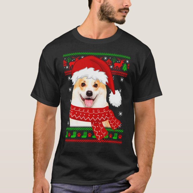 T-shirt Corgi Chien Pull Ugly Noël Chiot Chien (Devant)