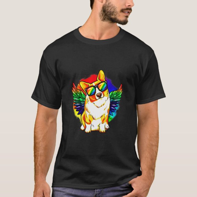 T-shirt Corgi Chien Rainbow Pride (Devant)
