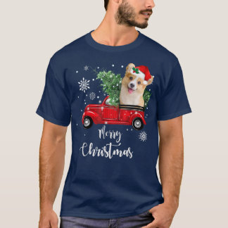 T-shirt Corgi Chien Ride Camion Rouge Pyjama de Noël -428