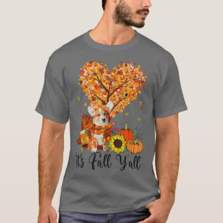 T-shirt Corgi Chien Sa Tombe Yall Citrouille Épice Feuille