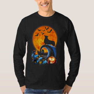 T-shirt Corgi Chien Silhouette Lune Citrouille Chat Hallow