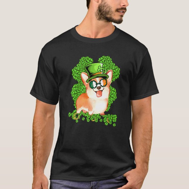 T-shirt Corgi Chien Trèfle St Patrick Jour (Devant)