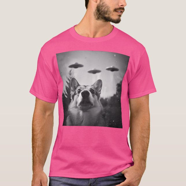 T-shirt Corgi Chien Ufo Alien Rencontre Funny Crazy (Devant)