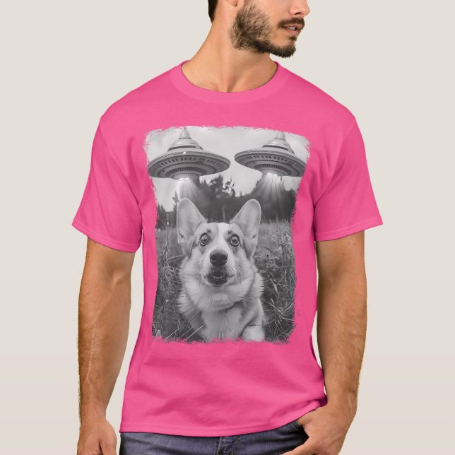 T-shirt Corgi Chien Ufo Alien Selfie Extraterrestre (Devant)
