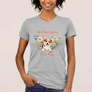T-shirt Corgi chiot dans des fleurs sauvages texte personn