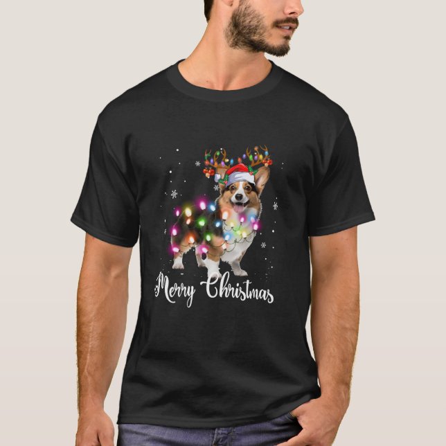 T-shirt Corgi Christmas Reindeer Amoureux des chiens T Shi (Devant)