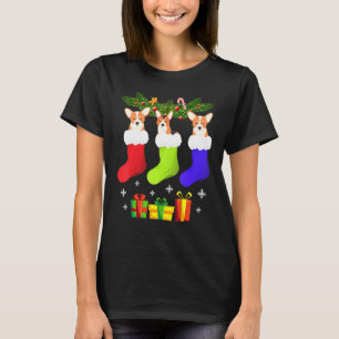 T-shirt Corgi Christmas Sock Corgi Santa Hat Lights Noël T