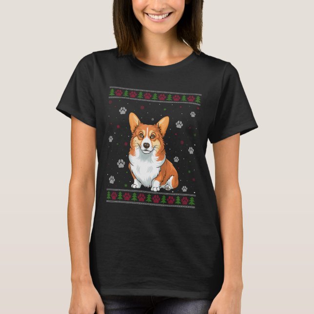 T-shirt Corgi Christmas Sweater Xmas Animal animal Amoureu (Devant)