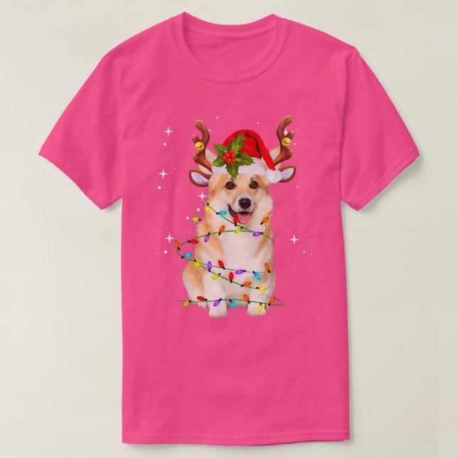 T-shirt Corgi Christmas Teindeer Feux de Noël Paja (Design devant)