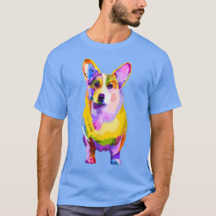 T-shirt Corgi coloré tête de chien Géométrique Rainbow Pop