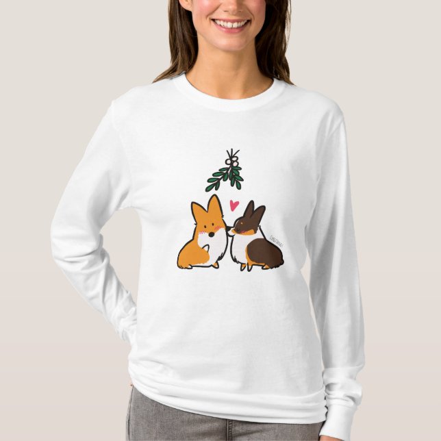 T-shirt Corgi de gui embrassant la chemise (Devant)