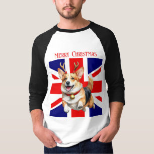 T-shirt Corgi de Noël de Joyeux Britanniques avec Antlers