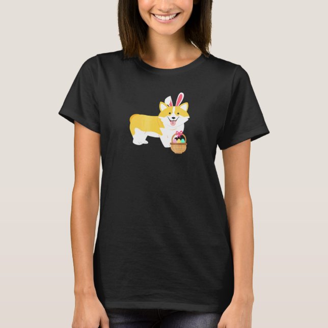 T-shirt Corgi de Pâques avec oreilles de lapin (Devant)