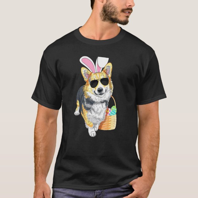 T-shirt Corgi de Pâques Noir et Brun (Devant)
