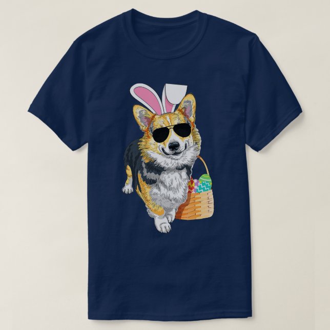 T-shirt Corgi de Pâques Noir et Tan (Design devant)