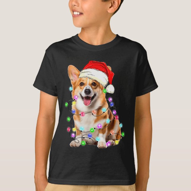 T-shirt Corgi Dog Christmas Lights Pajama Funny  (Devant)
