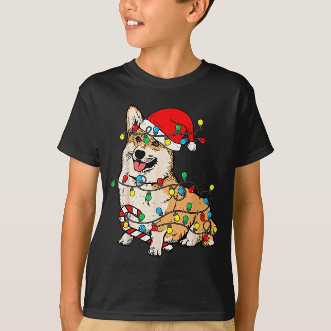 T-shirt Corgi Dog Christmas Lights Pajama Santa Xmas Pet D (Devant)