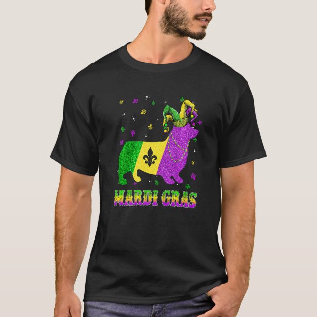 T-shirt Corgi Dog Mardi Gras Carnival Jester Beads Premium (Devant)