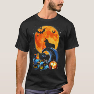 T-shirt Corgi Dog Moon Pumkin Halloween Costume Dog